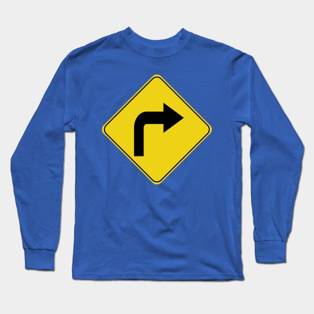 Caution Road Sign Right Turn Arrow Long Sleeve T-Shirt by shanestillz